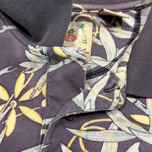 Vintage Thrashed Polo Shirt Sun Faded 80s 90s Leaf Print Distressed Cotton Blue - Picture 3 of 7